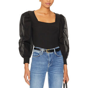 Nation Ltd Chic Black Laura Square Neck Tee Size L